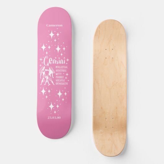Astrologie Roze Skateboard met Gemini Symbool (Voorkant)