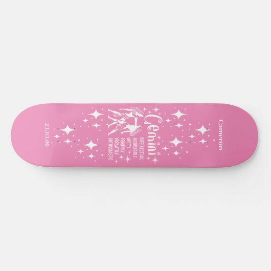 Astrologie Roze Skateboard met Gemini Symbool (Horizontaal)