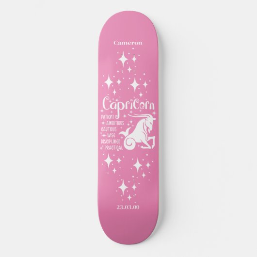 Astrologie Roze Skateboard met Steenbok Symbool (Voorkant)