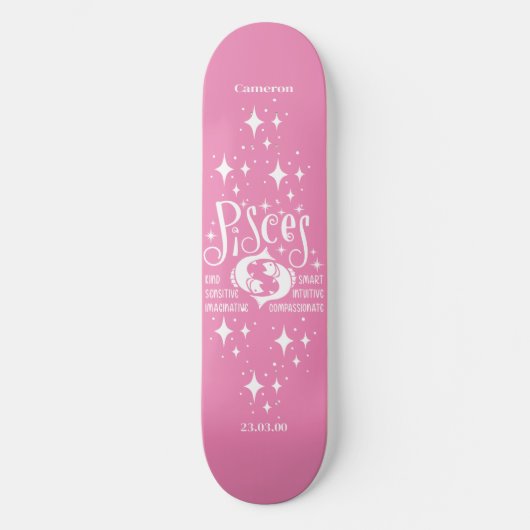 Astrologie Roze Skateboard met Vissen Symbool (Voorkant)