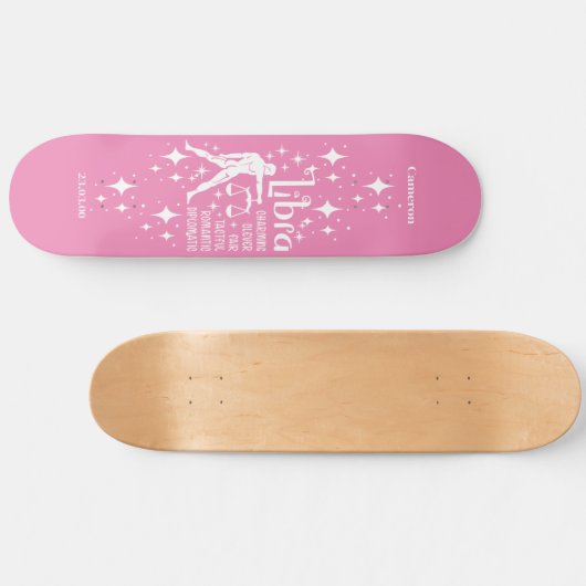 Astrologie Roze Skateboard met Weegschaal Symbool (Horizontaal)