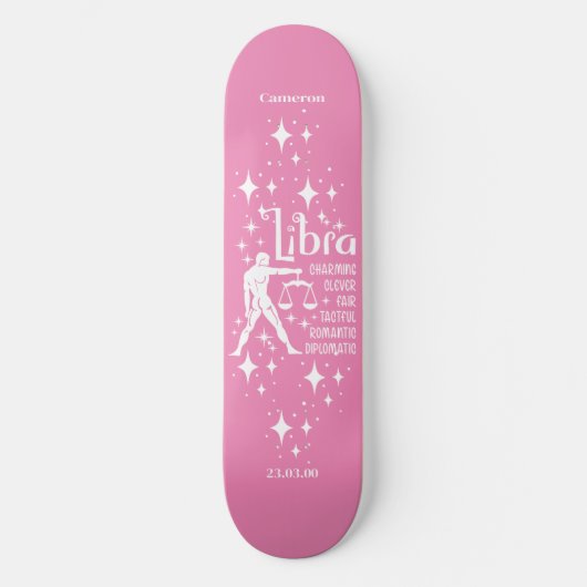 Astrologie Roze Skateboard met Weegschaal Symbool (Voorkant)