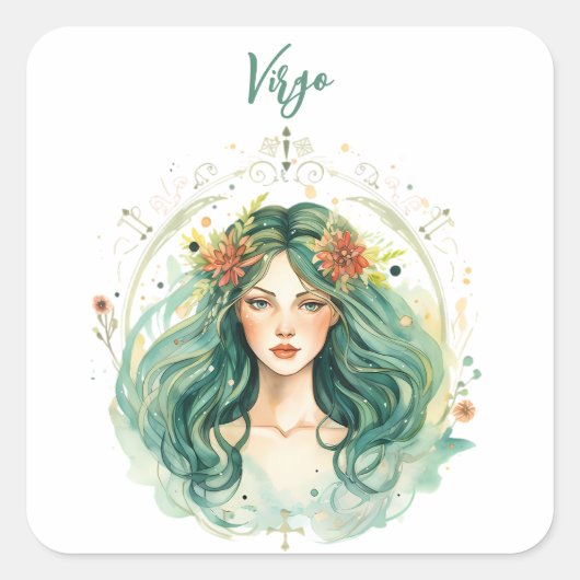 Astrologie sterrenbeeld van Maagd in waterverf Vierkante Sticker (Voorkant)
