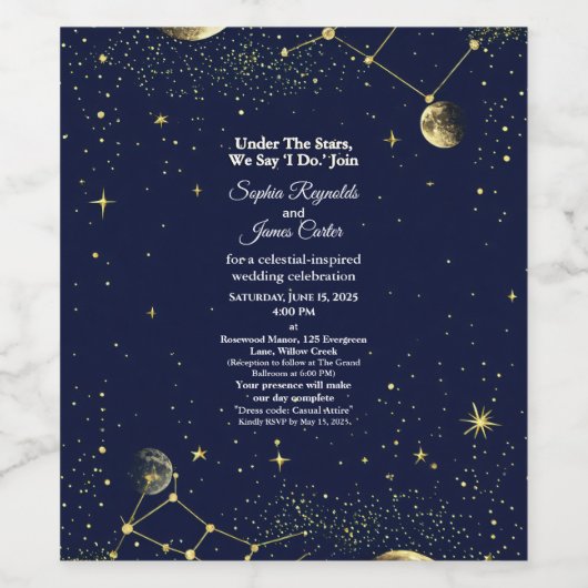 Astrologie & Sterrennacht Thema | hemelse bruiloft Wijn Etiket (Enkel label)