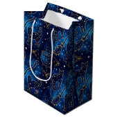 Astrologie Teal Goud Heksachtige Kat Medium Cadeauzakje (Voorkant Gekanteld)