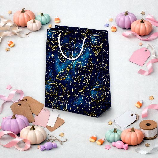 Astrologie Teal Goud Heksachtige Kat Medium Cadeauzakje