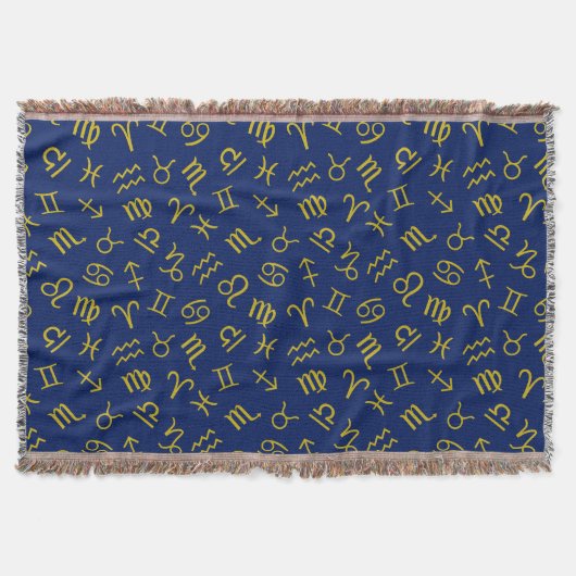 Astrologie Teken Symbolen Patroon Gold + DK Blauw Deken (Voorkant)