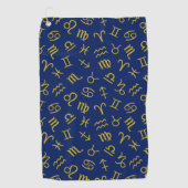 Astrologie Teken Symbolen Patroon Gold + DK Blauw Golfhanddoek (Voorkant)