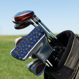 Astrologie Teken Symbolen Patroon Gold + DK Blauw Golfheadcover