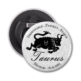 Astrologie Traits Zodiac Taurus Black White Button Flesopener