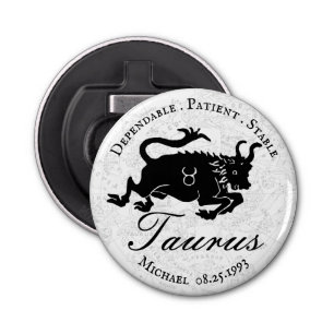 Astrologie Traits Zodiac Taurus Black White Button Flesopener