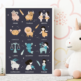 Astrologie voor kinderen- Kinderkamer Zodiac Blue Poster