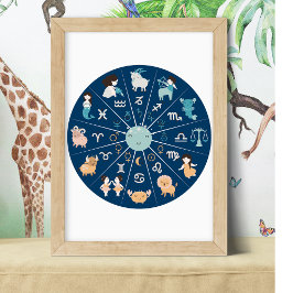 Astrologie voor kinderen- Kinderkamer Zodiac Wiel  Poster