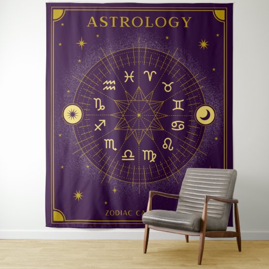 Astrologie Zodiac Calendar - Paars Wandkleed (In situ)