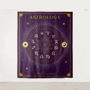 Astrologie Zodiac Calendar - Paars Wandkleed