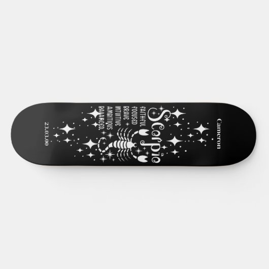 Astrologie Zwart Skateboard met Schorpioen Symbool (Horizontaal)