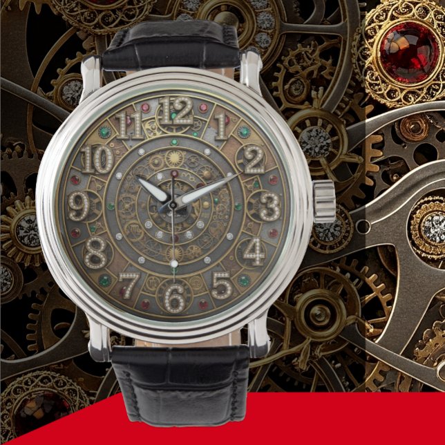  Astrologisch Horloge, Steampunk, Diamanten Horloge (Industrial Steampunk Mechanical Jeweled Watch)