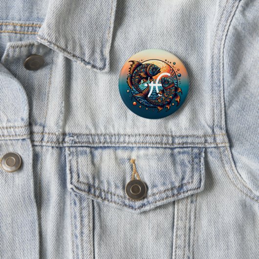 Astrologisch horoscoopteken Vissen Zodiac Ronde Button 5,7 Cm (In situ)