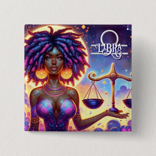 Astrologisch horoscoopteken Weegschaal Zodiac Vierkante Button 5,1 Cm (Voorkant)