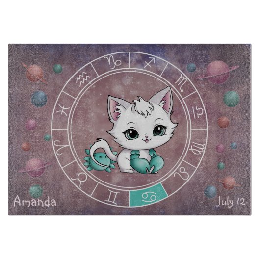 Astrologisch Kanker Schattigee kat Zodiac Wheel Snijplank (Voorkant)