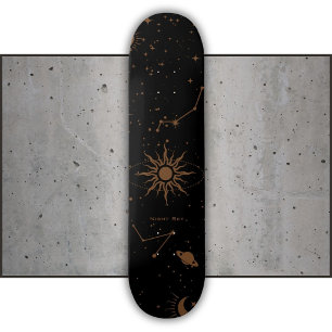Astrologisch sterrenpatroon, bruin en zwart persoonlijk skateboard