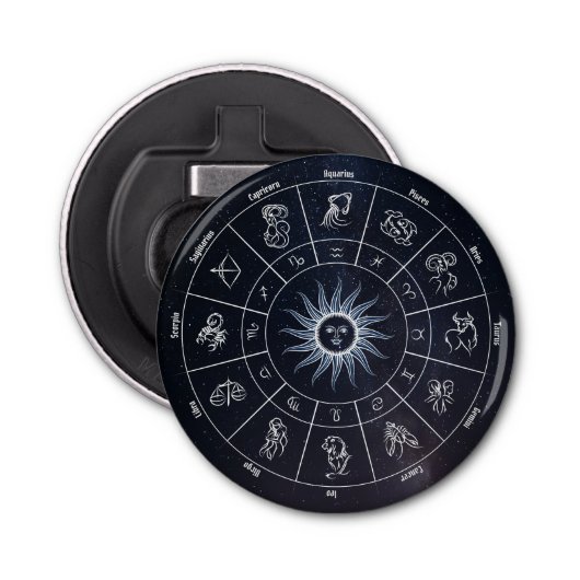 astrologische cirkel button flesopener (Voorkant)