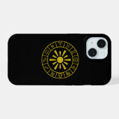Astrologische Dierenriem Symbolen Wheel+Sun Gold iPhone 15 Case (Achterkant horizontaal)