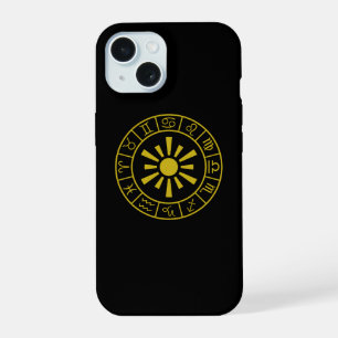 Astrologische Dierenriem Symbolen Wiel+Zon Goud iPhone 15 Case