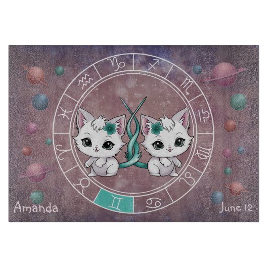Astrologische gemini Schattigee kat Zodiac Wheel P Snijplank (Voorkant)