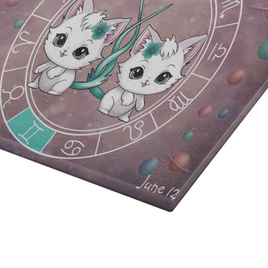 Astrologische gemini Schattigee kat Zodiac Wheel P Snijplank (Hoek)
