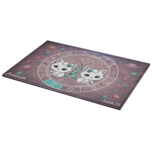 Astrologische gemini Schattigee kat Zodiac Wheel P Snijplank (Hoek)