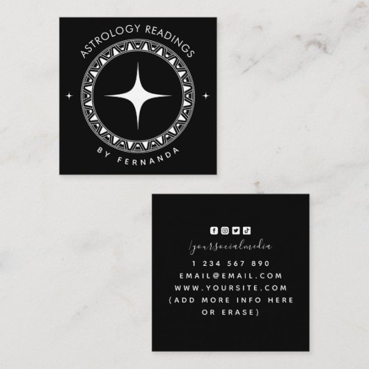Astrologische leesacties zwart-wit, sprookjespolit vierkante visitekaartje (Voorkant / Achterkant)
