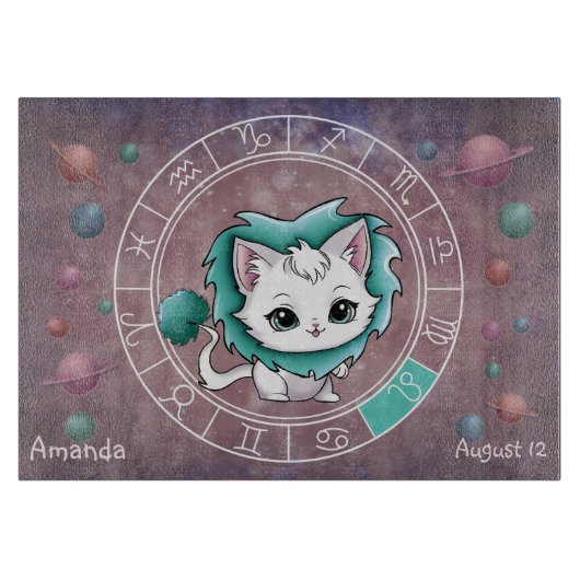 Astrologische Leo Schattigee kat Zodiac Wheel Snijplank (Voorkant)