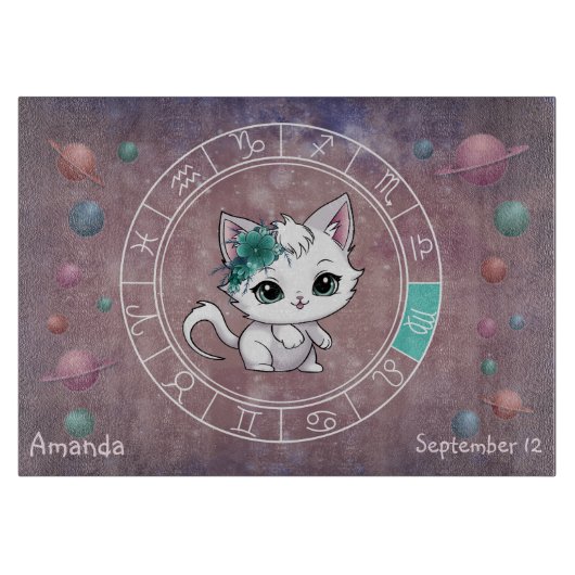 Astrologische Maagd Schattigee kat Zodiac Wheel Pl Snijplank (Voorkant)