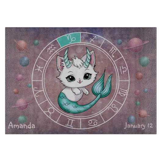 Astrologische Steenbok Schattigee kat Zodiac Wheel Snijplank (Voorkant)