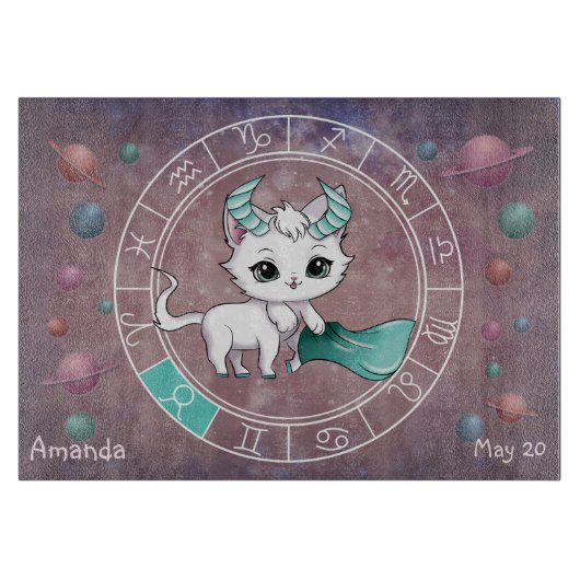 Astrologische Taurus Schattigee kat Zodiac Wheel Snijplank (Voorkant)