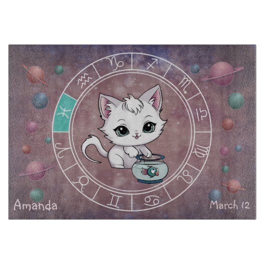 Astrologische Vissen Schattigee kat Zodiac Wheel Snijplank (Voorkant)