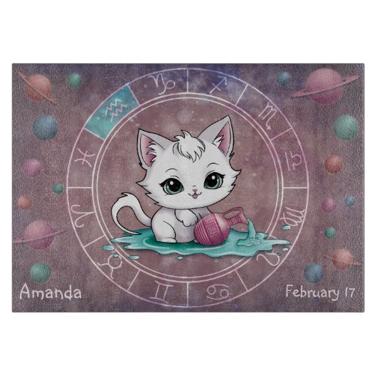 Astrologische Waterman Schattigee kat Zodiac Wheel Snijplank (Voorkant)