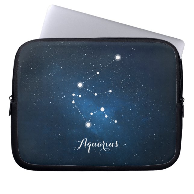 Astrology Blue Nebula Aquarius Zodiac Sign Laptop Sleeve (Voorkant)