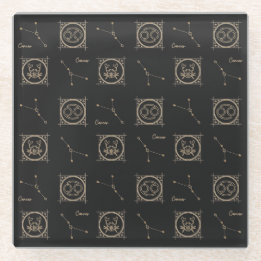 Astrology Star Sign. Black & Gold Zodiac Cancer Glazen Onderzetter