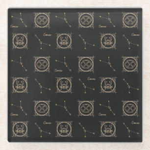 Astrology Star Sign. Black & Gold Zodiac Cancer Glazen Onderzetter
