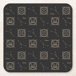 Astrology Star Sign. Black & Gold Zodiac Cancer Kartonnen Onderzetters