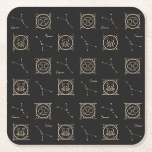 Astrology Star Sign. Black & Gold Zodiac Cancer Kartonnen Onderzetters