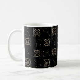 Astrology Star Sign. Black & Gold Zodiac Cancer Koffiemok