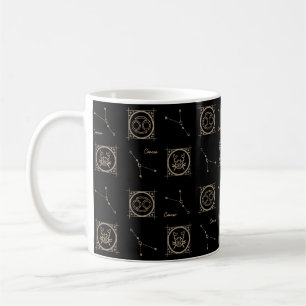 Astrology Star Sign. Black & Gold Zodiac Cancer Koffiemok