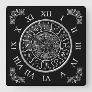 ASTROLOGY WALL CLOCK VIERKANTE KLOK