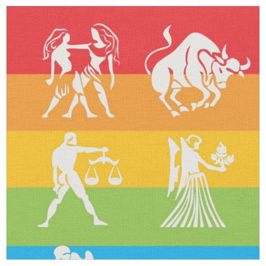 Astrology Zodiac Rainbow Print Pattern Fabric Stof (Close Up)