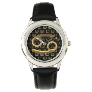 Astrology Zodiac Sign Cancer Black Gold Elegant Horloge