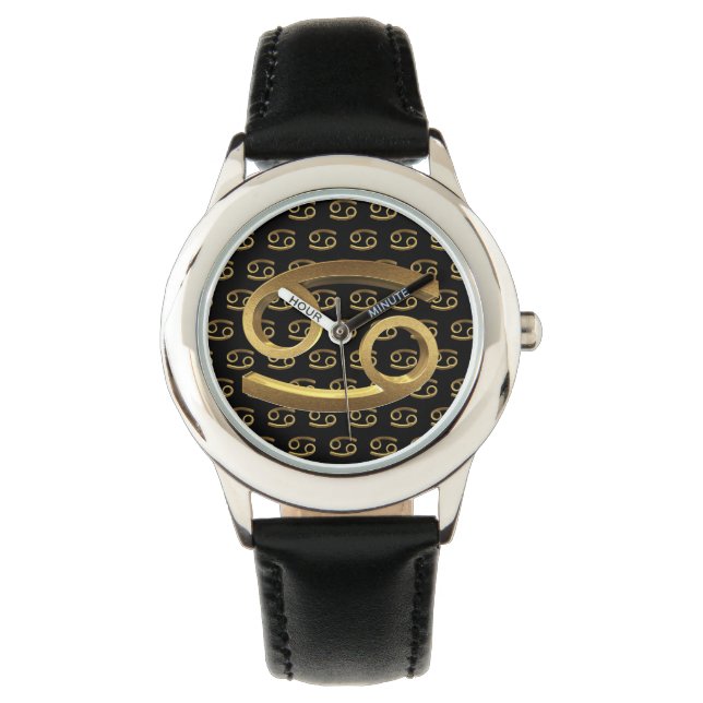 Astrology Zodiac Sign Cancer Black Gold Elegant Horloge (Voorkant)