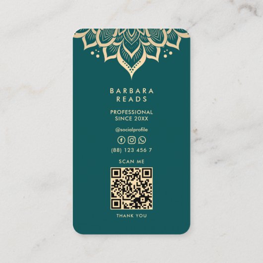 Astroloog Dark Blauwgroen Mandala Elegant Visitekaartje (Achterkant)